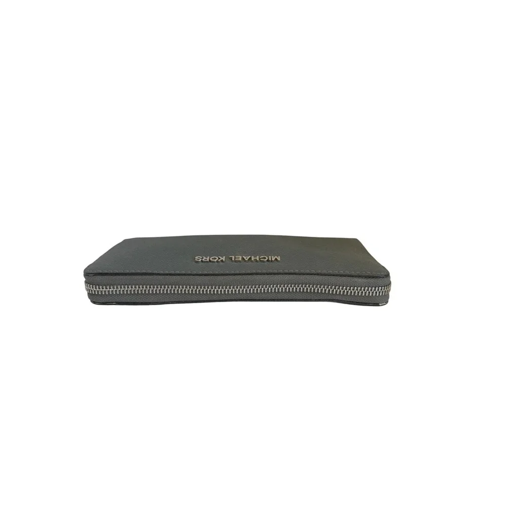 Michael Kors Grey Saffiano Leather Jet Set Continental Zip Around Wallet Large